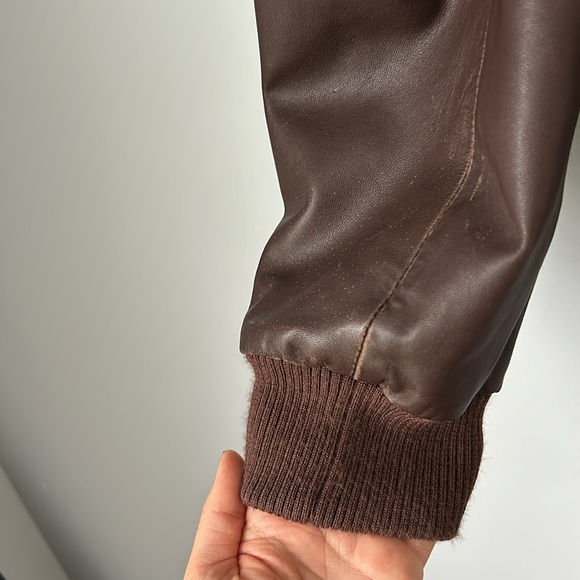 Italian men's genuine leather bomber jacket, warm, brown, size XXL made in Italy - Picture 4 of 13